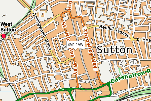 SM1 1AW map - OS VectorMap District (Ordnance Survey) SM1 1AW map - OS VectorMap District (Ordnance Survey)