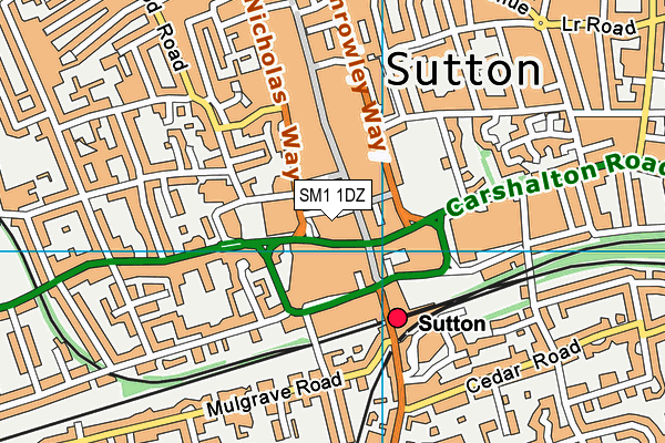 SM1 1DZ map - OS VectorMap District (Ordnance Survey) SM1 1DZ map - OS VectorMap District (Ordnance Survey)
