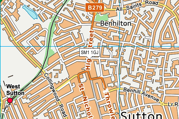 SM1 1GJ map - OS VectorMap District (Ordnance Survey) SM1 1GJ map - OS VectorMap District (Ordnance Survey)