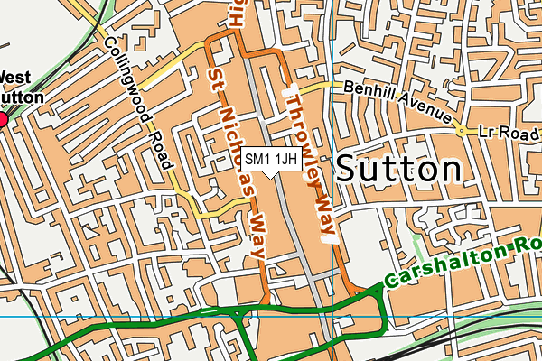 SM1 1JH map - OS VectorMap District (Ordnance Survey)
