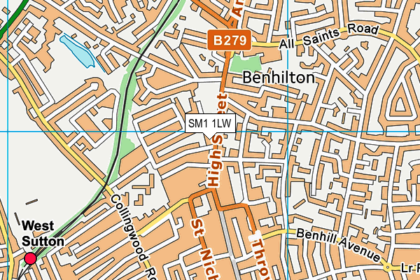 SM1 1LW map - OS VectorMap District (Ordnance Survey)