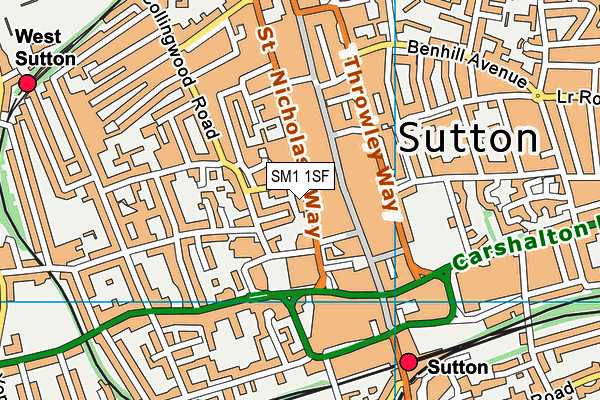 SM1 1SF map - OS VectorMap District (Ordnance Survey) SM1 1SF map - OS VectorMap District (Ordnance Survey)