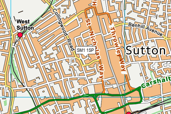 SM1 1SP map - OS VectorMap District (Ordnance Survey) SM1 1SP map - OS VectorMap District (Ordnance Survey)
