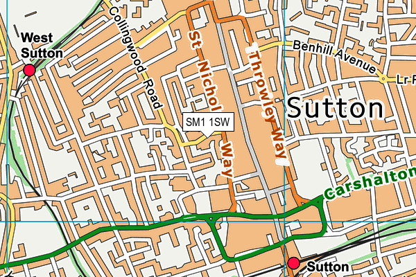 SM1 1SW map - OS VectorMap District (Ordnance Survey) SM1 1SW map - OS VectorMap District (Ordnance Survey)