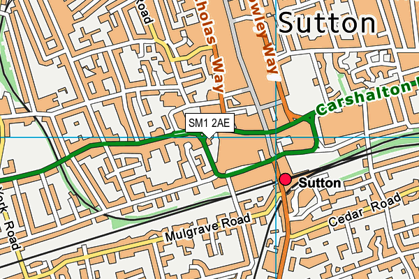 SM1 2AE map - OS VectorMap District (Ordnance Survey) SM1 2AE map - OS VectorMap District (Ordnance Survey)