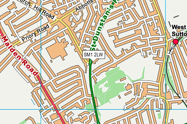 SM1 2LW map - OS VectorMap District (Ordnance Survey) SM1 2LW map - OS VectorMap District (Ordnance Survey)