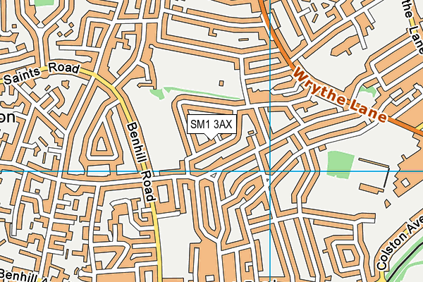 SM1 3AX map - OS VectorMap District (Ordnance Survey) SM1 3AX map - OS VectorMap District (Ordnance Survey)
