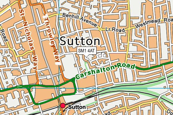 SM1 4AT map - OS VectorMap District (Ordnance Survey)