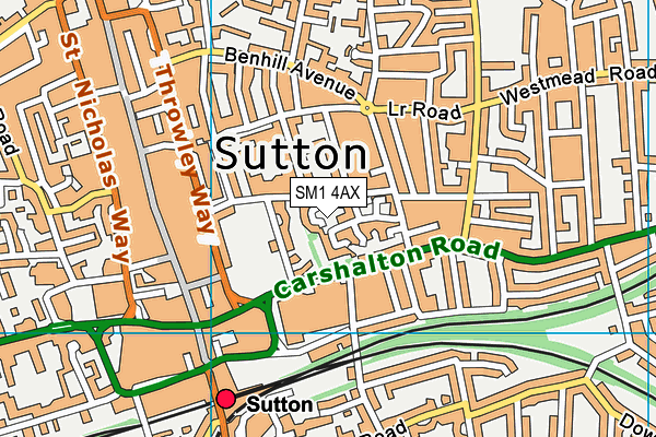 SM1 4AX map - OS VectorMap District (Ordnance Survey) SM1 4AX map - OS VectorMap District (Ordnance Survey)