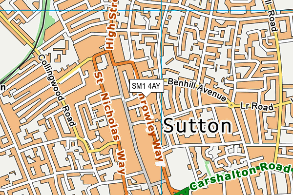 SM1 4AY map - OS VectorMap District (Ordnance Survey) SM1 4AY map - OS VectorMap District (Ordnance Survey)