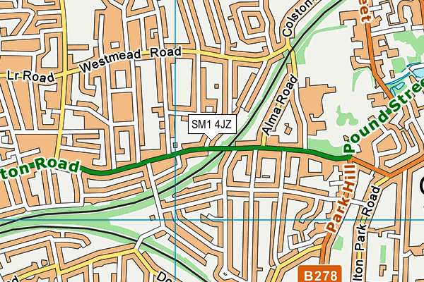 SM1 4JZ map - OS VectorMap District (Ordnance Survey)