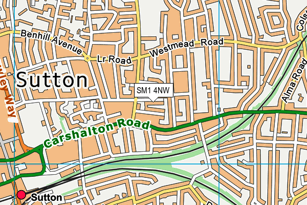 SM1 4NW map - OS VectorMap District (Ordnance Survey) SM1 4NW map - OS VectorMap District (Ordnance Survey)