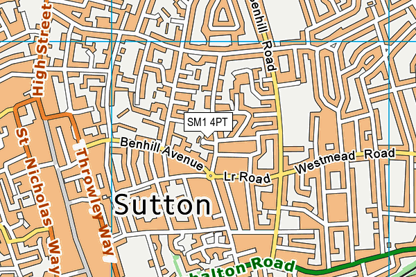 SM1 4PT map - OS VectorMap District (Ordnance Survey) SM1 4PT map - OS VectorMap District (Ordnance Survey)