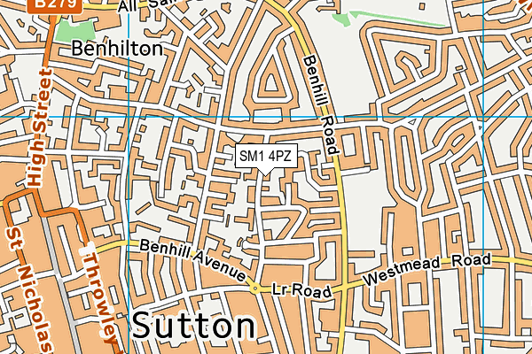SM1 4PZ map - OS VectorMap District (Ordnance Survey) SM1 4PZ map - OS VectorMap District (Ordnance Survey)