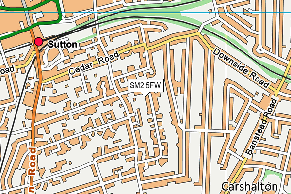 SM2 5FW map - OS VectorMap District (Ordnance Survey) SM2 5FW map - OS VectorMap District (Ordnance Survey)
