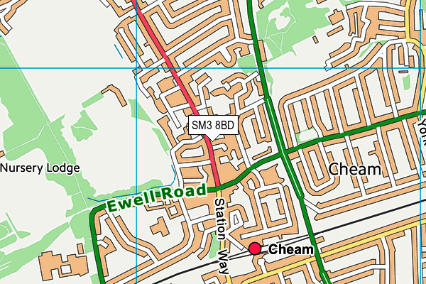 SM3 8BD map - OS VectorMap District (Ordnance Survey) SM3 8BD map - OS VectorMap District (Ordnance Survey)