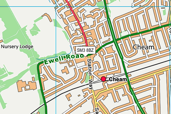 SM3 8BZ map - OS VectorMap District (Ordnance Survey) SM3 8BZ map - OS VectorMap District (Ordnance Survey)