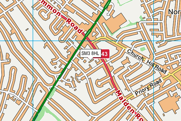 SM3 8HL map - OS VectorMap District (Ordnance Survey) SM3 8HL map - OS VectorMap District (Ordnance Survey)