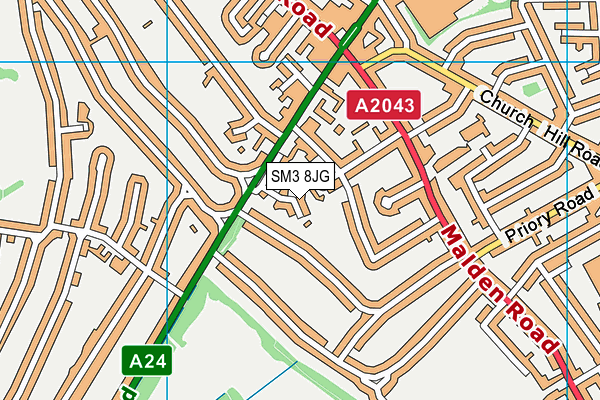SM3 8JG map - OS VectorMap District (Ordnance Survey) SM3 8JG map - OS VectorMap District (Ordnance Survey)