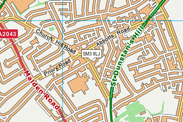 SM3 8LJ map - OS VectorMap District (Ordnance Survey) SM3 8LJ map - OS VectorMap District (Ordnance Survey)