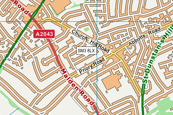 SM3 8LX map - OS VectorMap District (Ordnance Survey) SM3 8LX map - OS VectorMap District (Ordnance Survey)