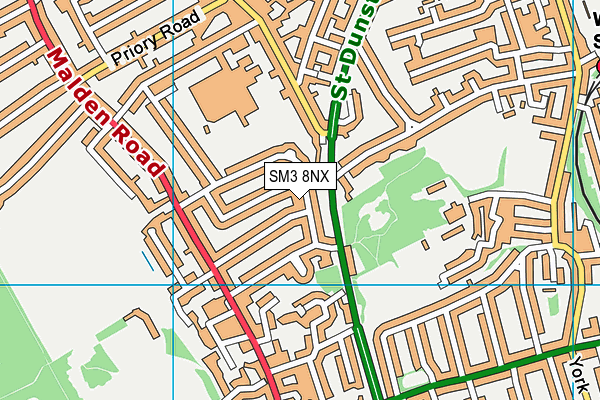 SM3 8NX map - OS VectorMap District (Ordnance Survey)
