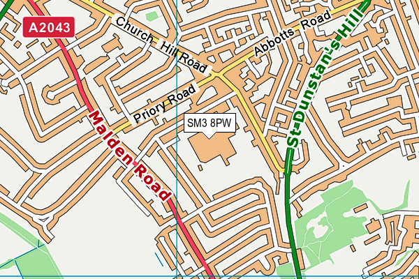 SM3 8PW map - OS VectorMap District (Ordnance Survey) SM3 8PW map - OS VectorMap District (Ordnance Survey)