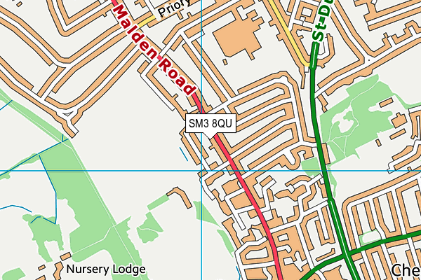 SM3 8QU map - OS VectorMap District (Ordnance Survey) SM3 8QU map - OS VectorMap District (Ordnance Survey)