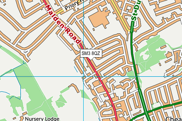 SM3 8QZ map - OS VectorMap District (Ordnance Survey) SM3 8QZ map - OS VectorMap District (Ordnance Survey)