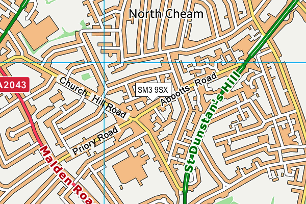 SM3 9SX map - OS VectorMap District (Ordnance Survey) SM3 9SX map - OS VectorMap District (Ordnance Survey)