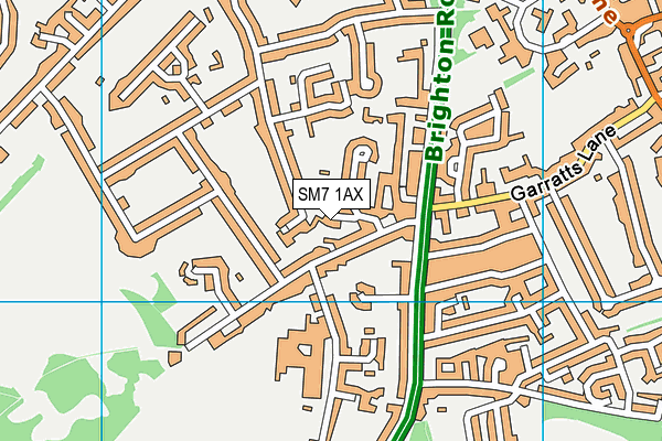 SM7 1AX map - OS VectorMap District (Ordnance Survey) SM7 1AX map - OS VectorMap District (Ordnance Survey)