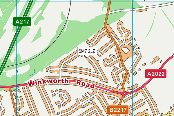 SM7 2JZ map - OS VectorMap District (Ordnance Survey) SM7 2JZ map - OS VectorMap District (Ordnance Survey)