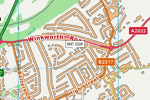 SM7 2QW map - OS VectorMap District (Ordnance Survey)
