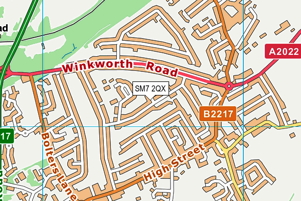 SM7 2QX map - OS VectorMap District (Ordnance Survey) SM7 2QX map - OS VectorMap District (Ordnance Survey)