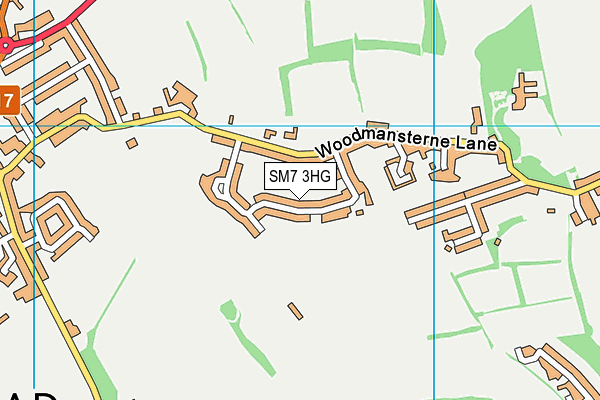 SM7 3HG map - OS VectorMap District (Ordnance Survey) SM7 3HG map - OS VectorMap District (Ordnance Survey)