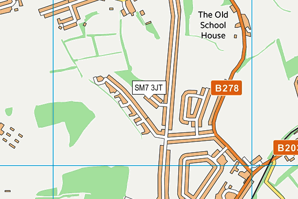 SM7 3JT map - OS VectorMap District (Ordnance Survey) SM7 3JT map - OS VectorMap District (Ordnance Survey)