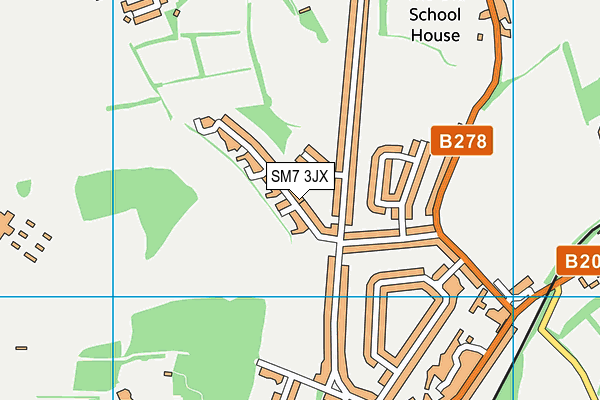 SM7 3JX map - OS VectorMap District (Ordnance Survey) SM7 3JX map - OS VectorMap District (Ordnance Survey)