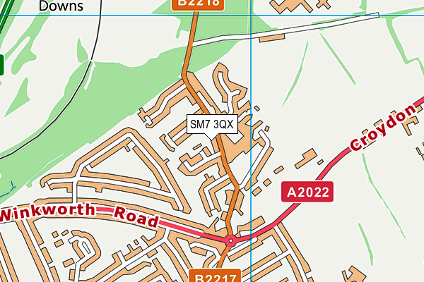 SM7 3QX map - OS VectorMap District (Ordnance Survey)