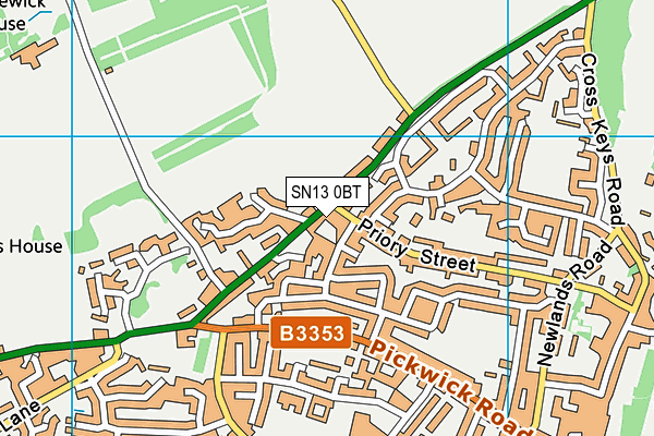 SN13 0BT map - OS VectorMap District (Ordnance Survey) SN13 0BT map - OS VectorMap District (Ordnance Survey)