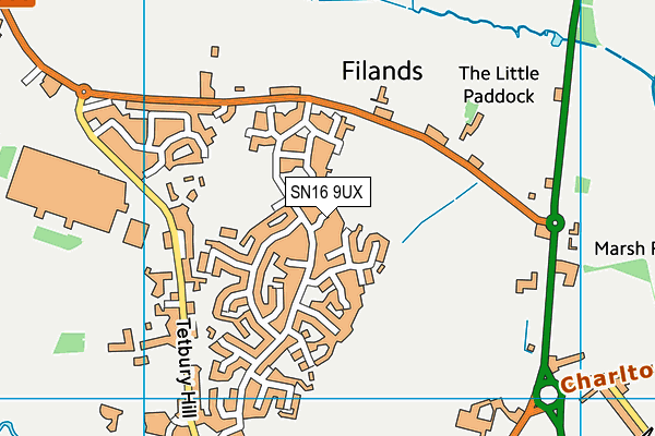 SN16 9UX map - OS VectorMap District (Ordnance Survey) SN16 9UX map - OS VectorMap District (Ordnance Survey)