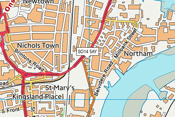 SO14 5AY map - OS VectorMap District (Ordnance Survey) SO14 5AY map - OS VectorMap District (Ordnance Survey)