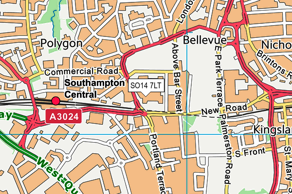 SO14 7LT map - OS VectorMap District (Ordnance Survey) SO14 7LT map - OS VectorMap District (Ordnance Survey)