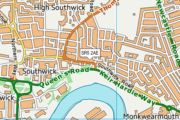 SR5 2AE map - OS VectorMap District (Ordnance Survey) SR5 2AE map - OS VectorMap District (Ordnance Survey)