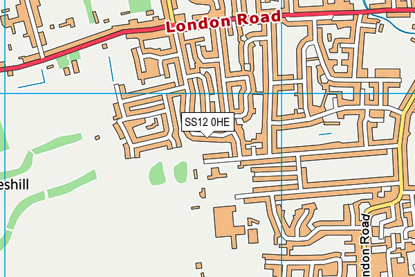 SS12 0HE map - OS VectorMap District (Ordnance Survey) SS12 0HE map - OS VectorMap District (Ordnance Survey)