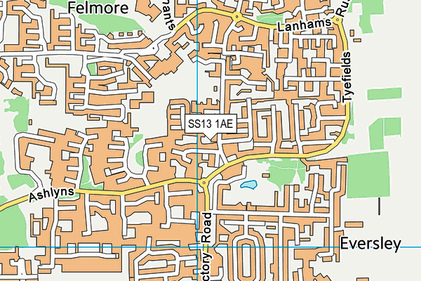 SS13 1AE map - OS VectorMap District (Ordnance Survey) SS13 1AE map - OS VectorMap District (Ordnance Survey)