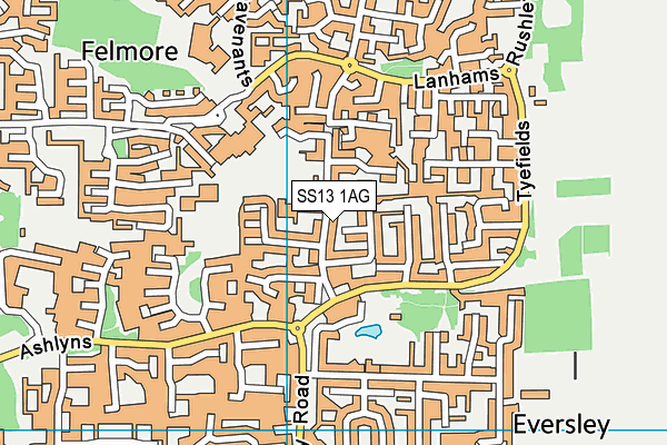 SS13 1AG map - OS VectorMap District (Ordnance Survey) SS13 1AG map - OS VectorMap District (Ordnance Survey)