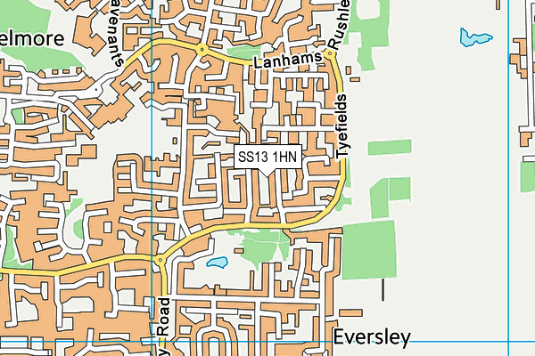 SS13 1HN map - OS VectorMap District (Ordnance Survey) SS13 1HN map - OS VectorMap District (Ordnance Survey)