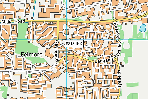 SS13 1NX map - OS VectorMap District (Ordnance Survey) SS13 1NX map - OS VectorMap District (Ordnance Survey)