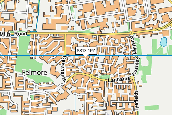 SS13 1PZ map - OS VectorMap District (Ordnance Survey) SS13 1PZ map - OS VectorMap District (Ordnance Survey)