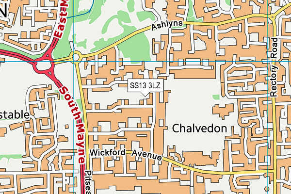 SS13 3LZ map - OS VectorMap District (Ordnance Survey) SS13 3LZ map - OS VectorMap District (Ordnance Survey)